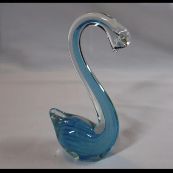 Vintage Murano Style Swan Art Glass Figurine Clear w/Blue Swirled Accent - Picture 3 of 12